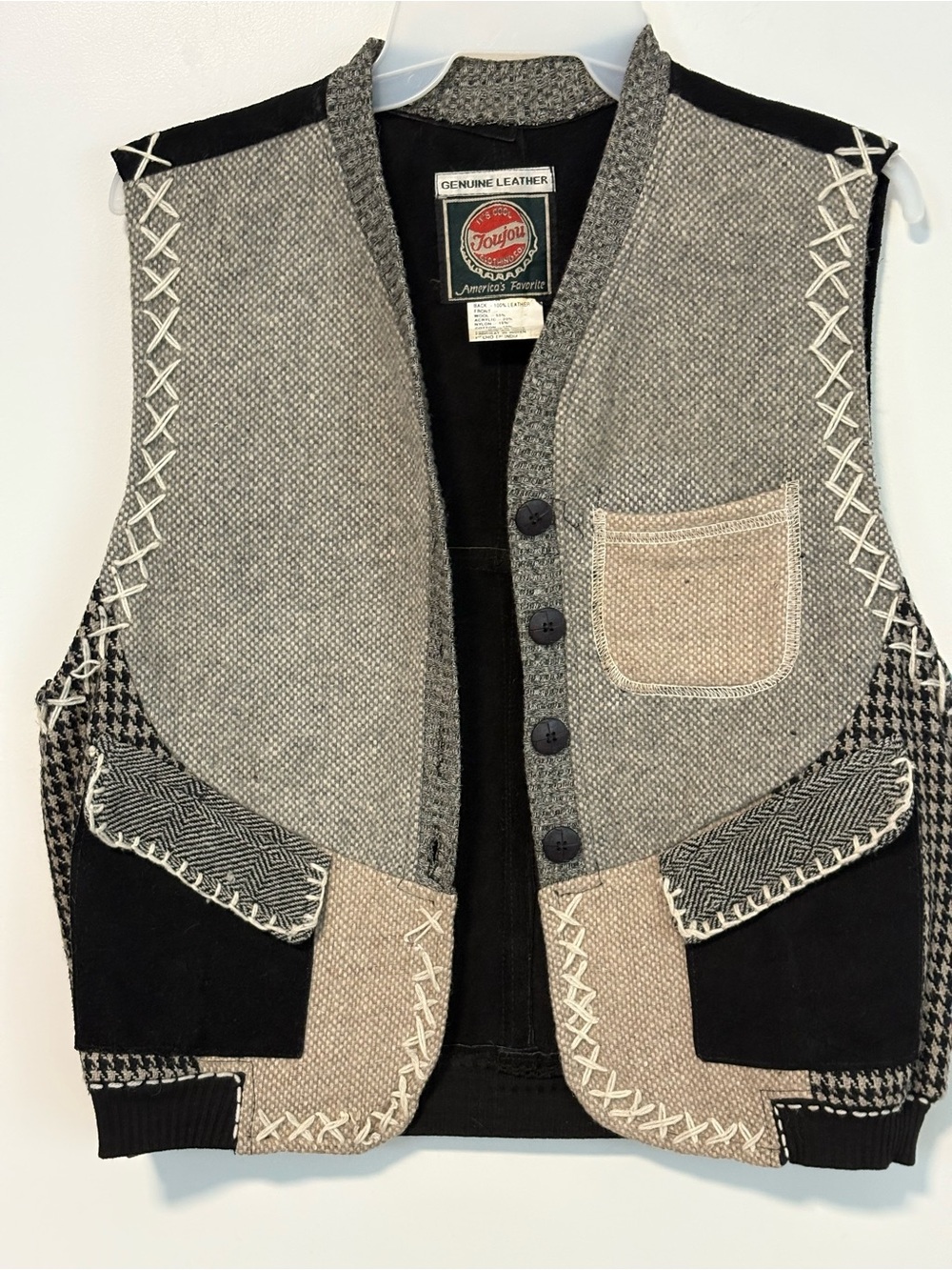 Jou Jou Gray, Black & Cream Patchwork Leather Vest